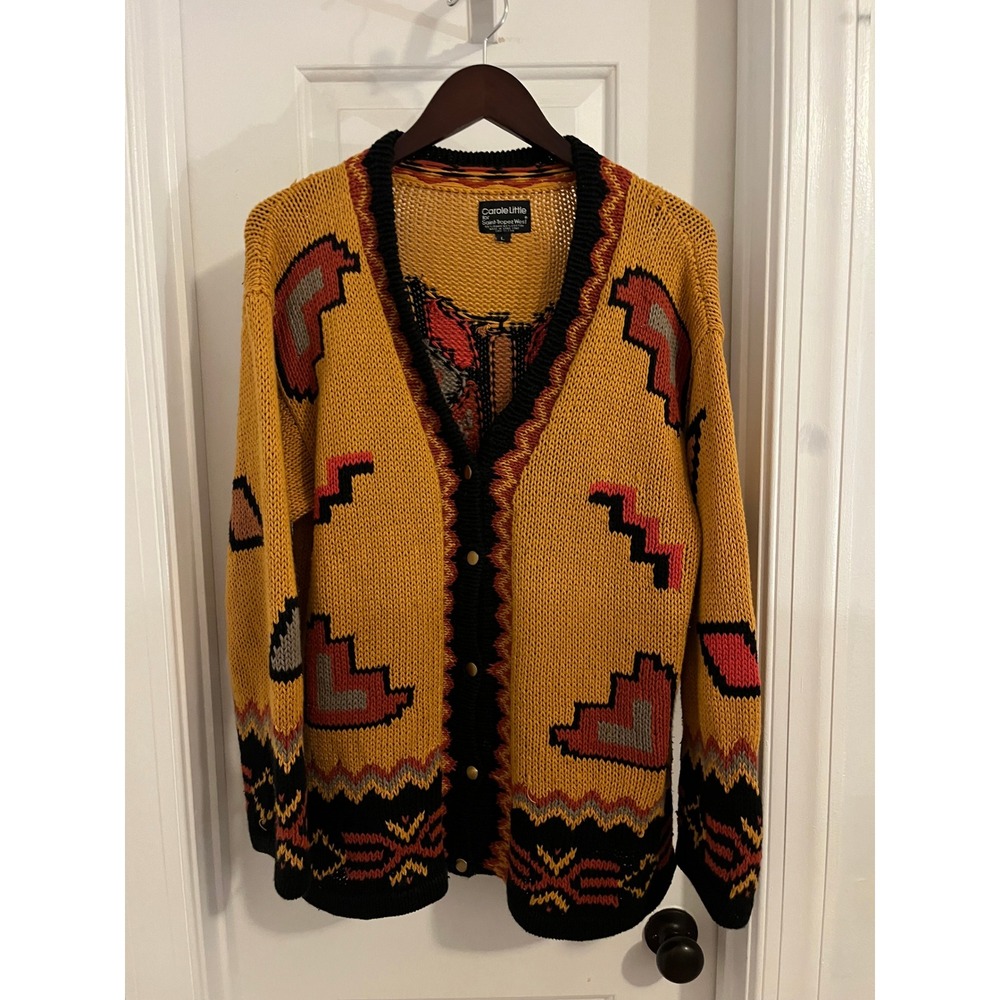 Vintage Carole Little Saint-Tropez West Southwestern Intarsia Cardigan
